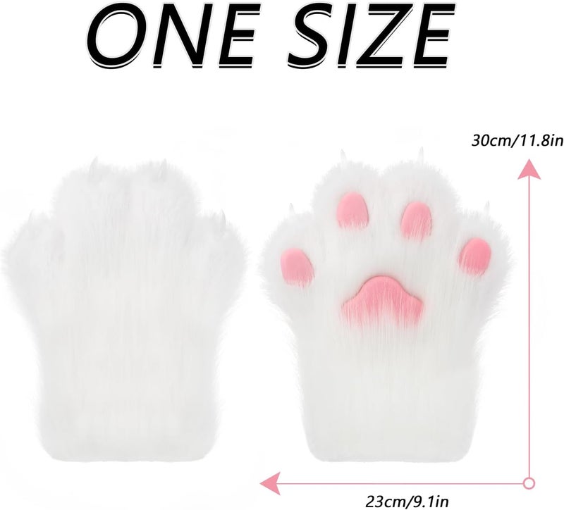 hbbhml Faux Fur Plush Furry Cat Claw Gloves Fursuit Animal Fox Paws Mittens Halloween Cosplay Costume Accessories for Adult - Image 3